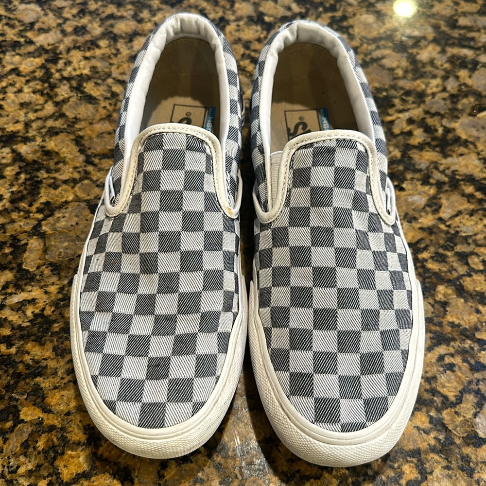 Vans Women’s Light Blue/Grey Checkered Platform 8.5